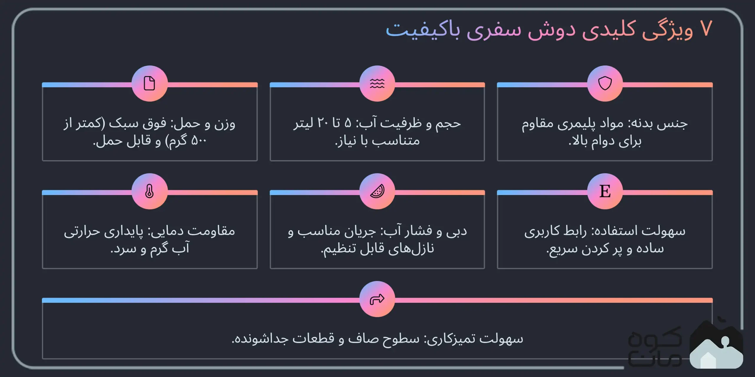 ویژگی های کلیدی دوش سفری