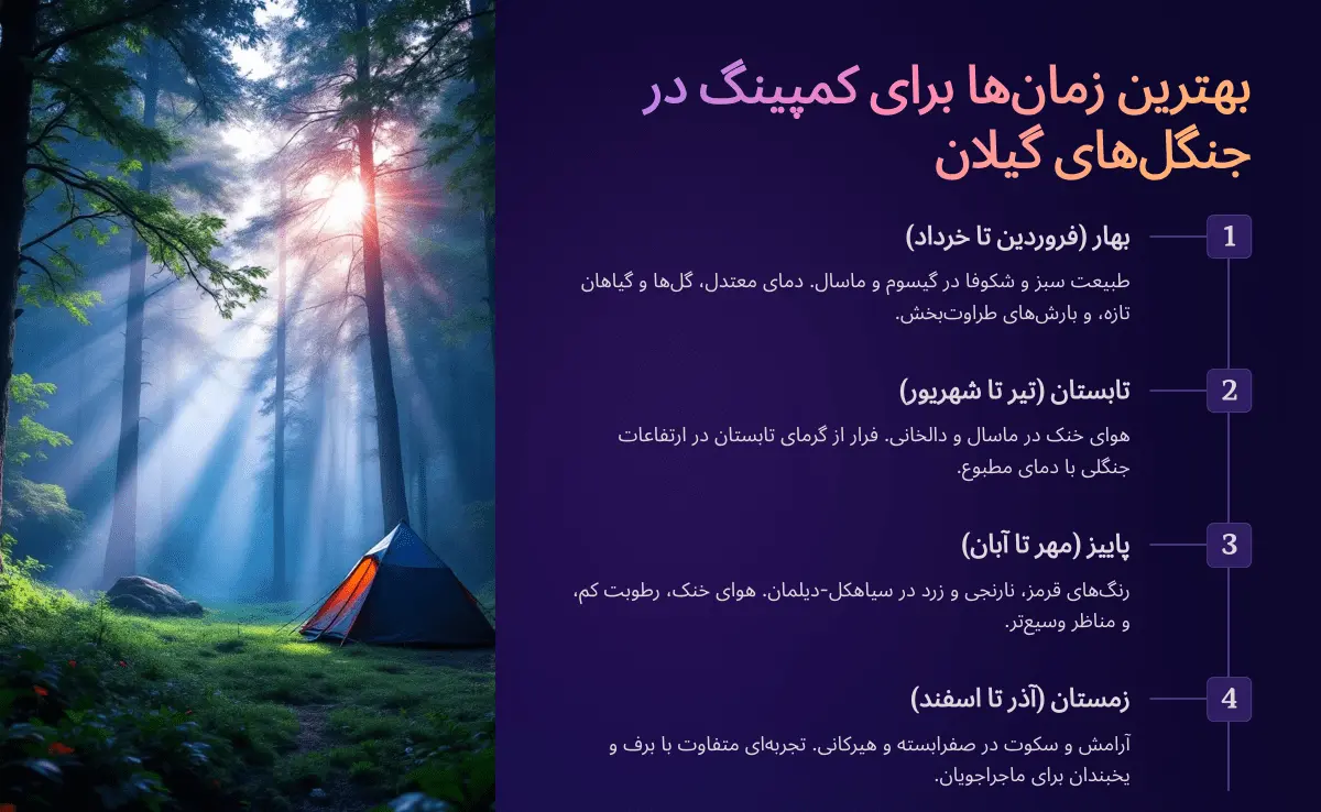 بهترین زمان برای کمپینگ در جنگل های گیلان