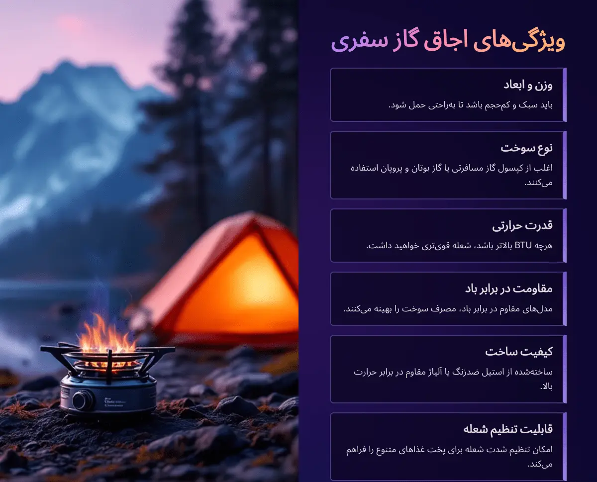 ویژگی های اجاق گاز سفری